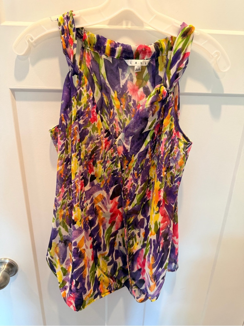 CAbi #730 Petals Sheer Floral Faux Wrap Tank Top Small